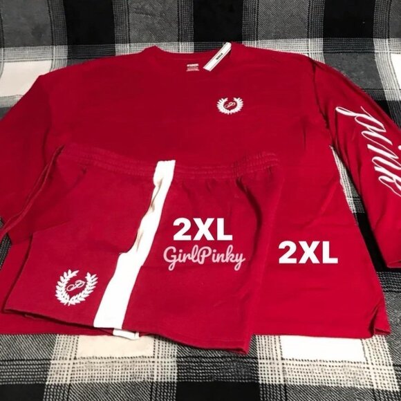 Victoria's Secret PINK short OUTFIT IN RED LACQUER LOGO WITH CAMPUS TEE SIZE 2XL - Picture 1 of 10